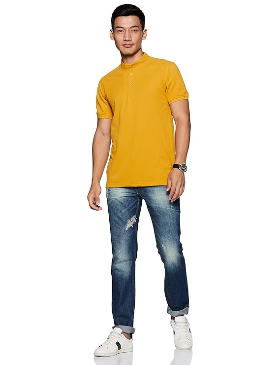 Men's Cotton Rich Polo T Shirt | Mandarin Collar Tshirts | Half Sleeves | Plain - Regular Fit (Available In Plus Sizes)