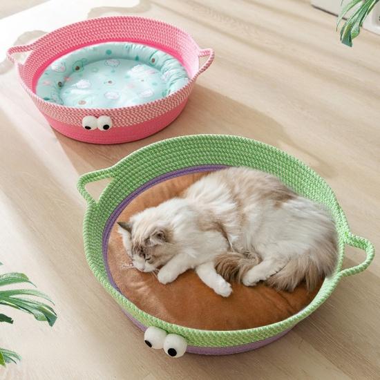 Купить Кровать для кошек с большими глазами, круглая тканая ...