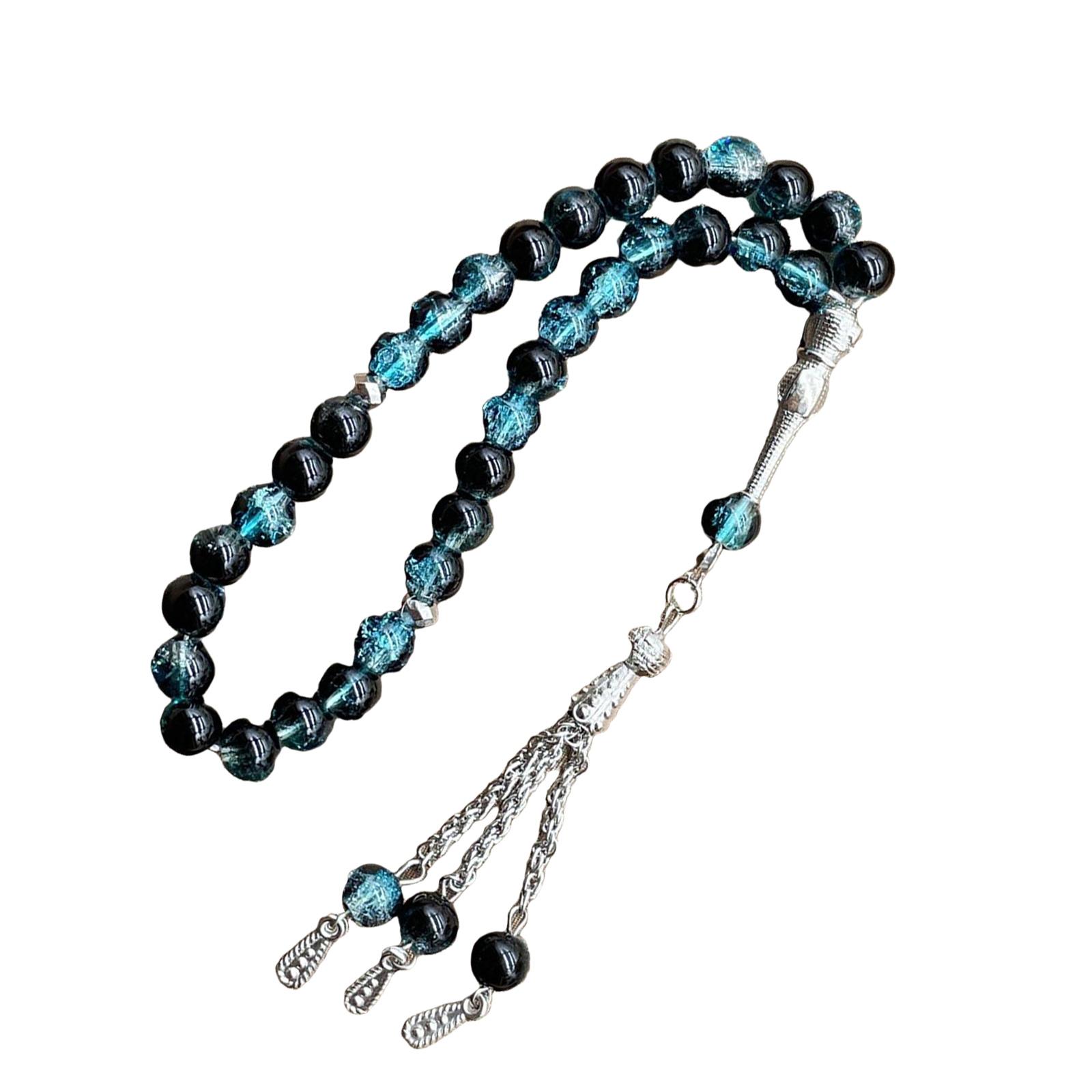 Muslimische Gebetsperlen 33 Tasbih Eisglas Rosenkranz mit Quastenanhänger Ethnisches islamisches Armband für die tägliche Andacht bunt