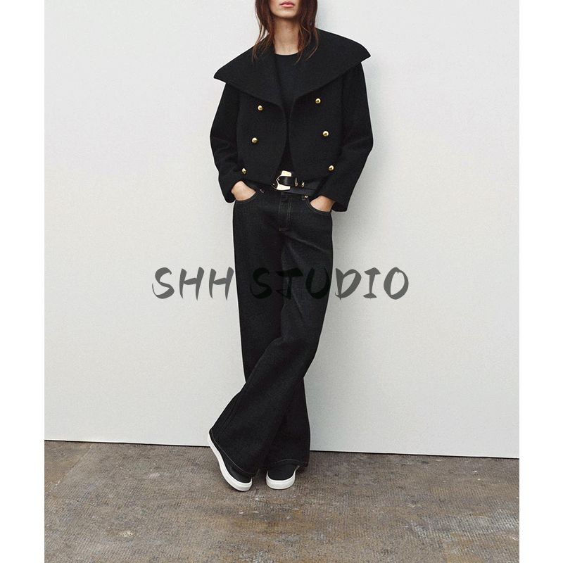 Spring New Women's Clothing Double Breasted Wide Lapel Long Sleeves Wool Blend Fashion Jacket Outwear 7522044