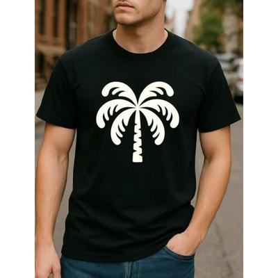 European Sizes Easy Coconut Tree Pattern _ Fashionable Men'S Crew Neck Short-Sleeved T-Shirt, Lightweight