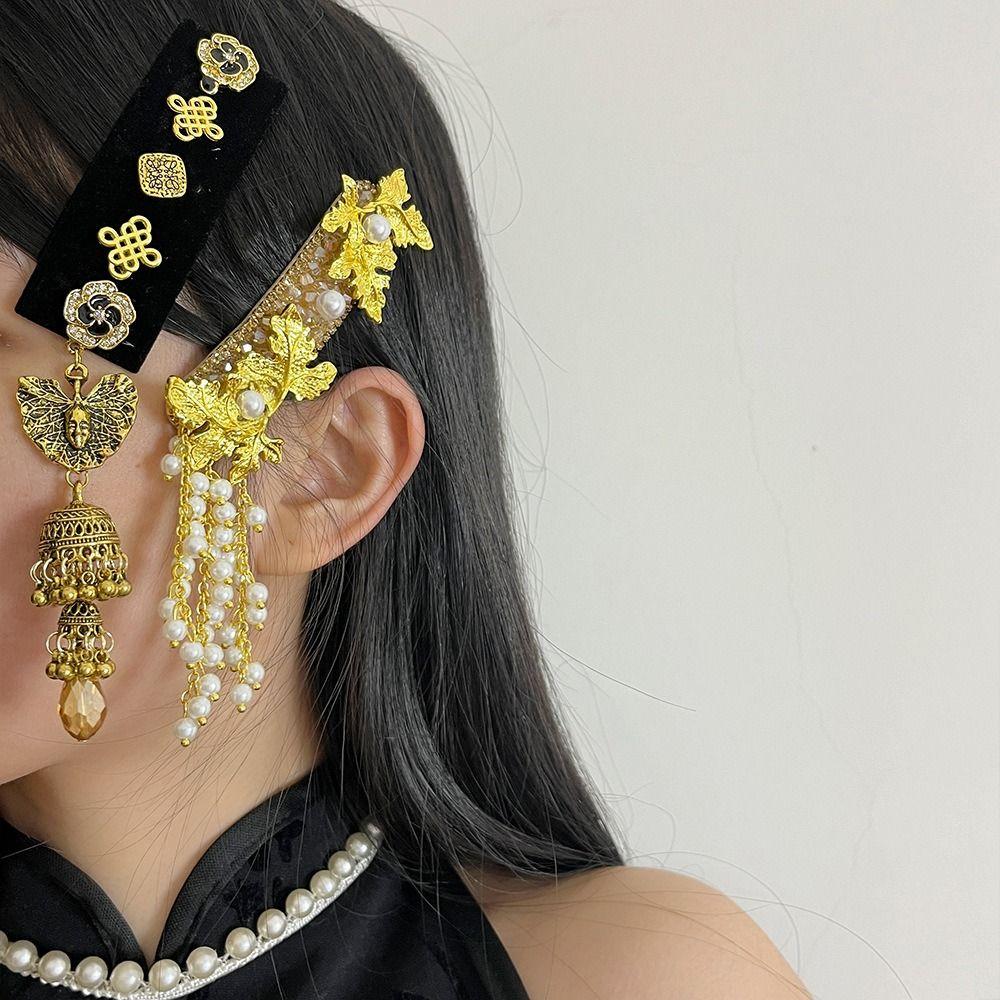 Crystal Tassel Bell Hair Clip Vintage Chinese Style Side Clip Fashion Ethnic Style Hair Hoop Women