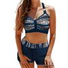 2025 Cross-border Flat-leg Halter Print Slimming Bikini Set