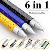 6 In 1 Multifunctional Pen Touch Screen Stylus Capacitive Pen with Screwdriver Ruler Levelgauge Refillable Ballpoint Pencil Tool