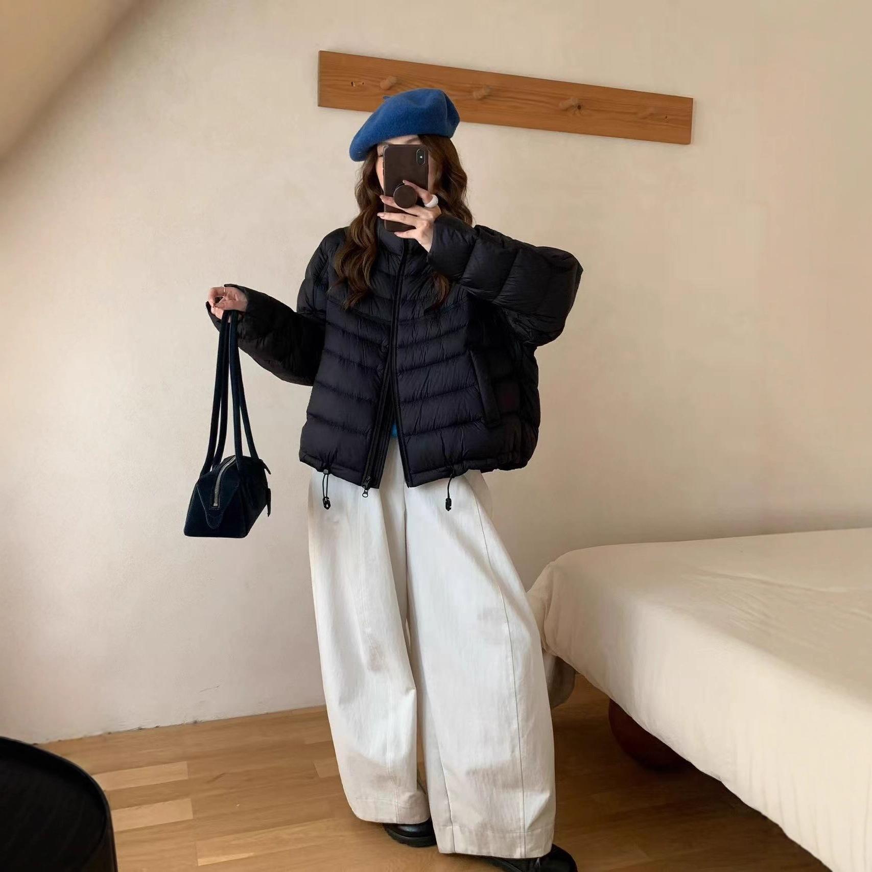 

Зимняя новая пуховая куртка из утиного пуха, легкая пуховая куртка, осенне-зимняя короткая свободная повседневная простая куртка со стоячим воротником M розовый