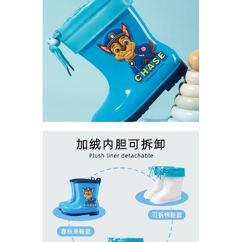 Paw Patrol Children's Rain Boots Cartoon Cuffed Fleece-Lined Rain Shoes All-Season Universal Water Shoes Boys and Girls Non-Slip Waterproof Rubber