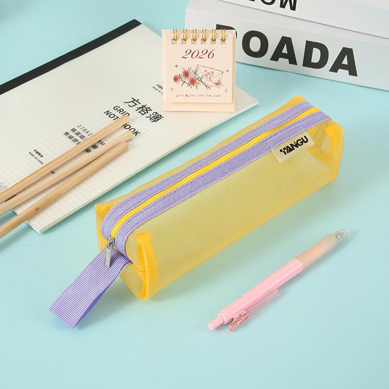 Minimalist Transparent Mesh Pencil Case With Large Capacity For Students And Exams