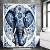 Modern Creative Art Elephant Flower Shower Curtain, Bathroom Decorative Shower Curtain, Waterproof Shower Curtain with Hooks