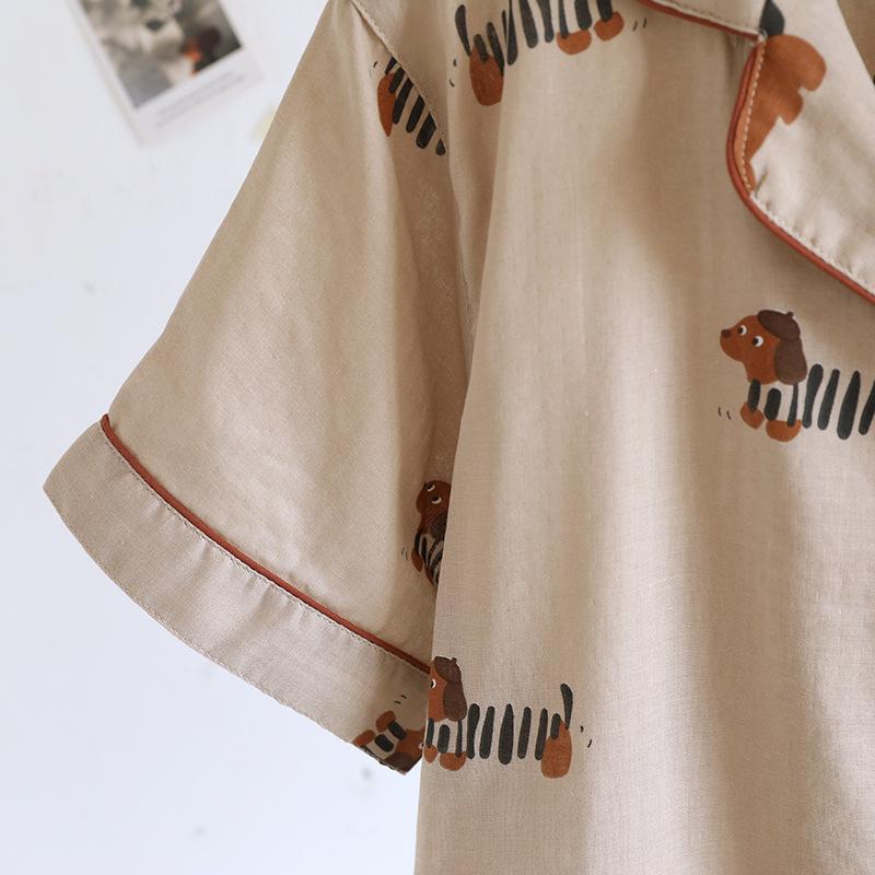 2026 New Summer Couple's Pajama Set 100% Cotton Gauze Cute Women's Short Sleeve Shorts Two Piece Set Home Clothes