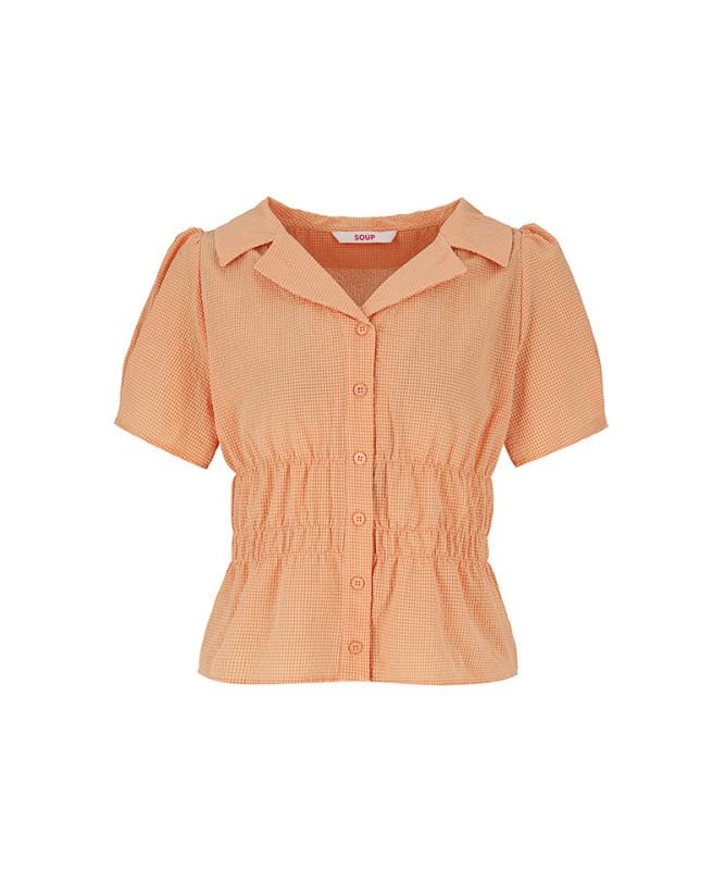 Sup Shirred Short Sleeve Collar Blouse (Sa6Ss36) Orange(78)/055