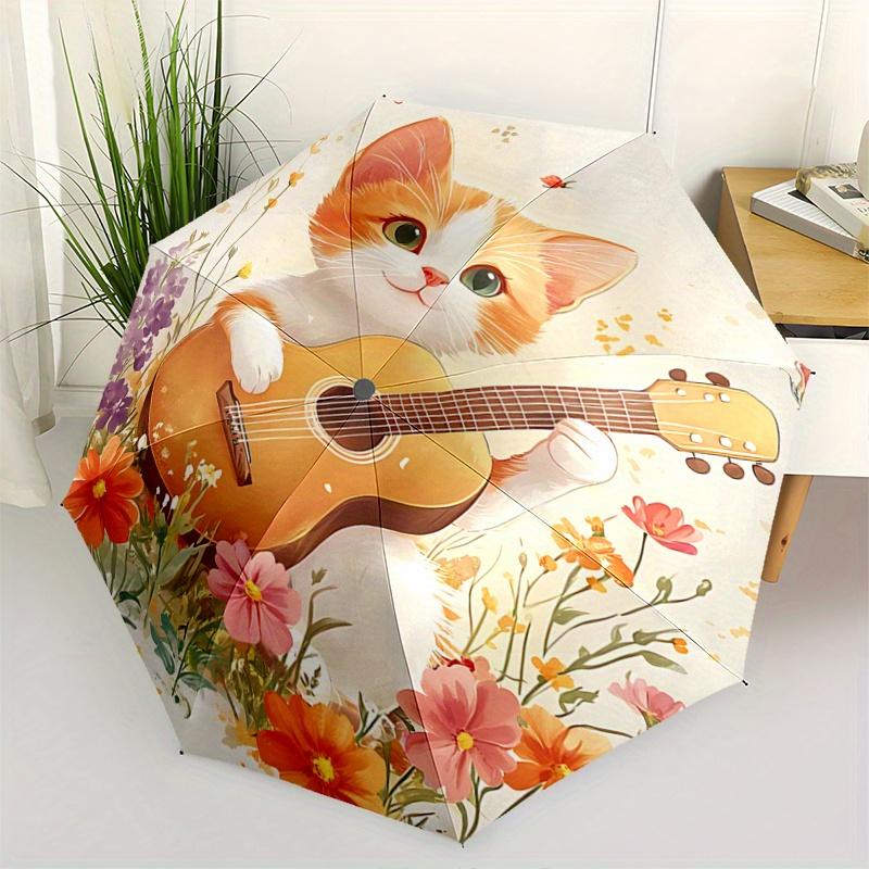 

1pc Cat Playing Guitar Automatic Opening and Closing Umbrella, Lightweight 3-Fold, With Cute Cartoon Characters, Suitable for Home, Outdoor and Daily