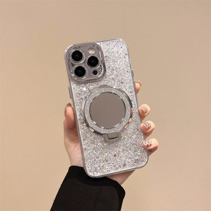 

Чехол Precision Aperture Mirror Magnet Stand Glitter Case для iPhone 16 Pro Max 15 14 Plus 13 12 11 Pro XS XR, защитный чехол от падения iPhone 16 Pro Max