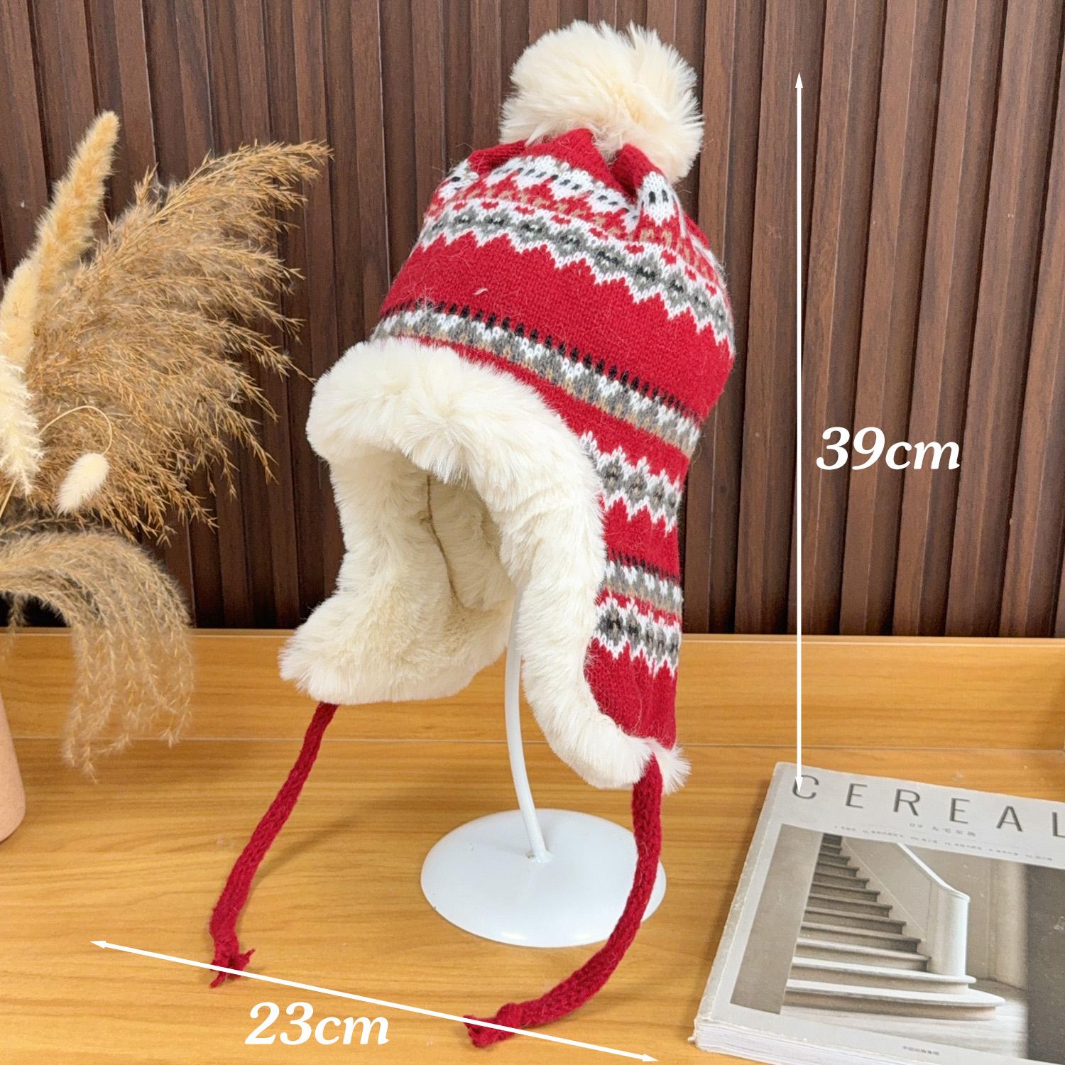 

Thermal Ear Flap Hat for Women Winter Knitted Beanie with Fleece Lining Windproof Cold Weather Keep Warm Cap for Outdoor Sports