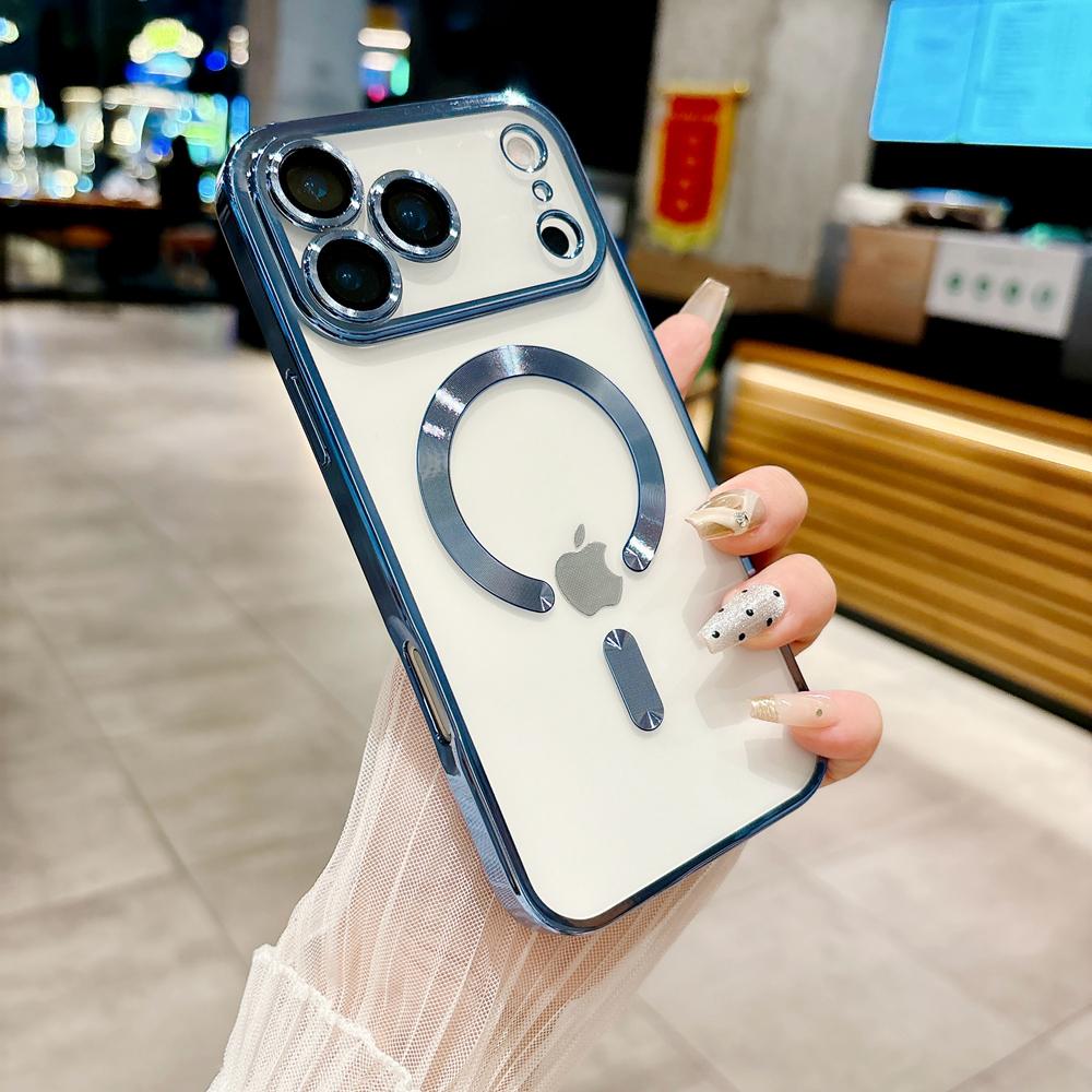 KEYSION Magnetic Plating Case for MagSafe for iPhone 17 Pro Max 17Air Transparent TPU Shockproof Phone Cover With Lens Protector
