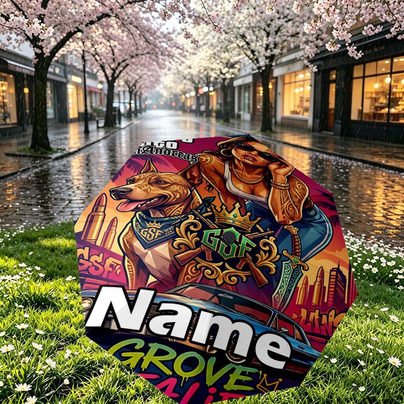Custom Name Personalized Grand Theft Auto Print Umbrella, Auto Open Close, 8‑Rib Sturdy Frame, Commute Camping Hiking Use, Birthday Gift