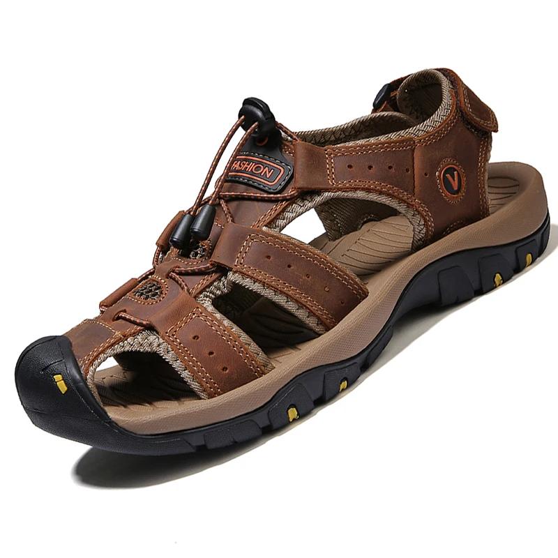 Fashion Gladiator Sandals for Men Summer Outdoor Beach Shoes Casual Womens Slides Cowhide Leather Sneakers Breathable Zapatillas Male