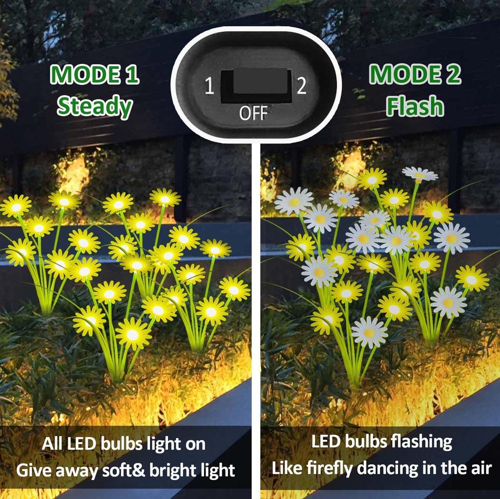 Solar Daisy Flowers Garden Lights IP65 Waterproof Outdoor String Light for for Yard Pathway Patio Outside Decor Unique Gifts
