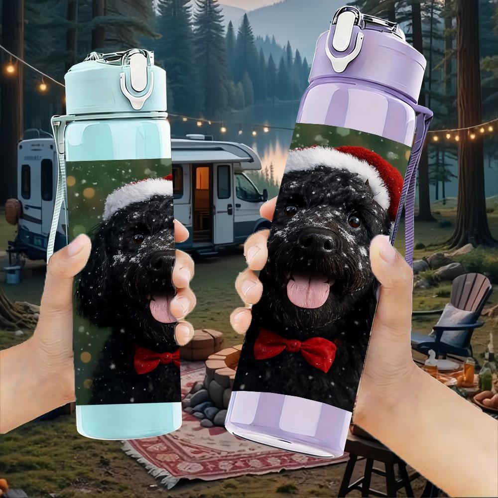 1PC Santa Claus Dog 750ml Color Plastic Sports Water Bottle Leakproof Flip Straw Lid Suitable for Sports Office Home Use