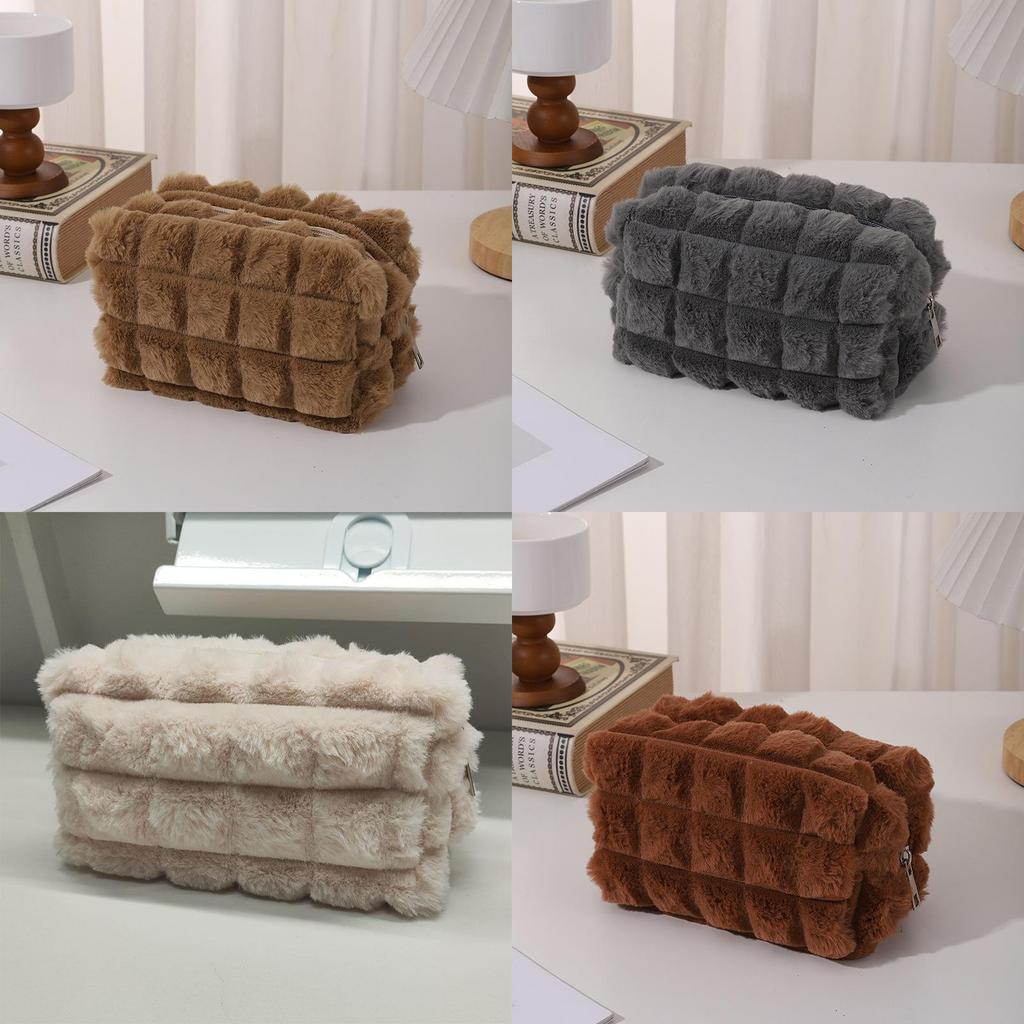 Plush Student Pencil Case With Embroidery For School Supplies Storage
