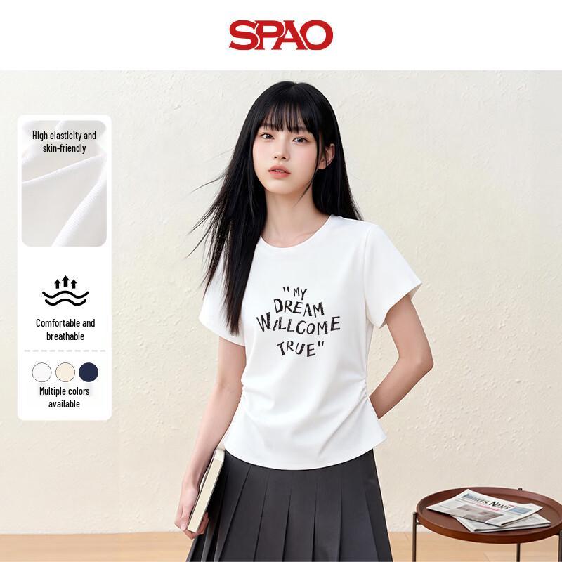 SPAO Women s Slim Fit Ruched Short Sleeve T-Shirt L