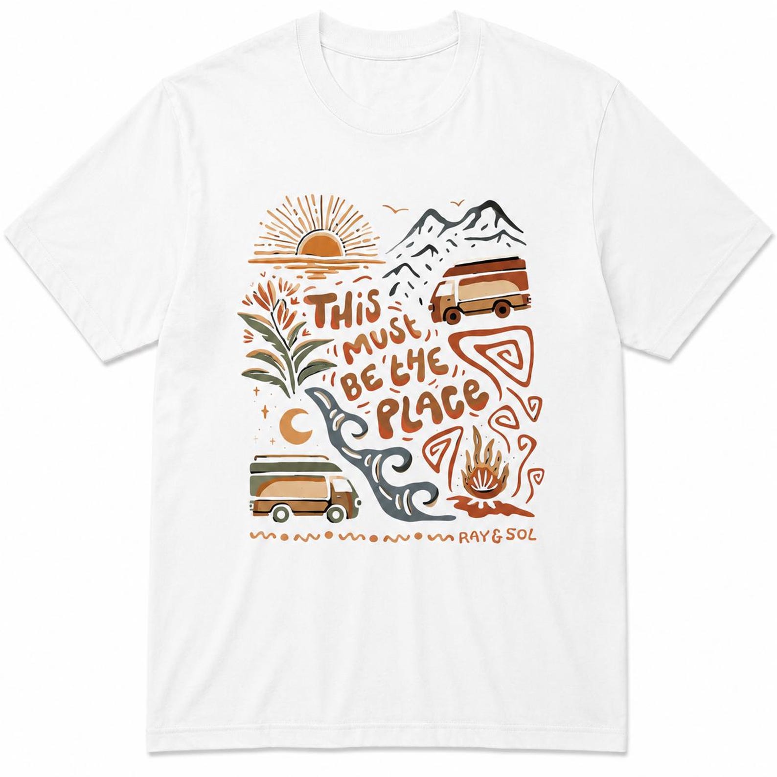 This Must Be The Place Shirt – Retro Camping Adventure Graphic Tee L