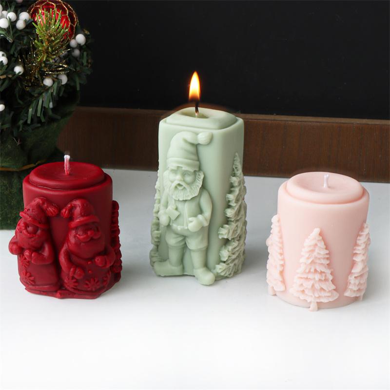 Christmas Silicone Candle Mold Santa Claus  Christmas Tree Cylinder Shape DIY Aromatherapy Candle Mold Gypsum Home Decoration