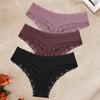 FINETOO 3Pcs/Set Women's Cotton Lace Thongs Underwear Seamless Low Waist Ribbed Breathable Panties Female Soft Comfortable Sexy Lingerie