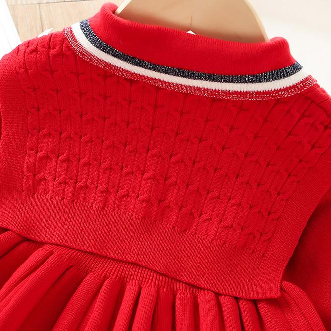 Autumn Winter Girls Sweater Long Sleeve Dress Vest Stripe Party Girl Baby Knitted Wool Dress Casual Vestidos
