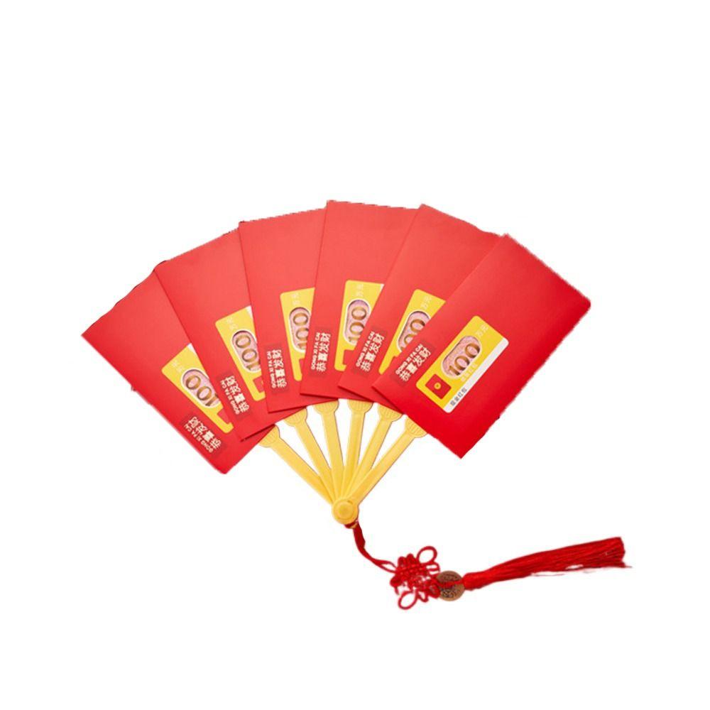 

Lucky Money New Year Red Envelope Fan Shape Money Pockets Blessing Pockets Spring Festival 6 Slots