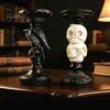 Vintage Gothic Table Centerpiece Halloween Candlestick Holder Decoration, Raven Skull Candle Holder, Spooky Decor for Home Taper Stand Tabletop