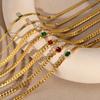 Stainless Steel Red Green Zircon Necklace Gold Female Collarbone Chain Flat Snake Chain, Accessories 1201