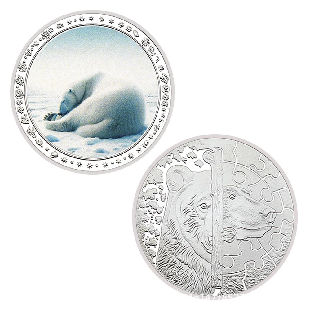 Rare animal coins, collectible gifts, colorful, polar bear collectible commemorative coins, medals, badges