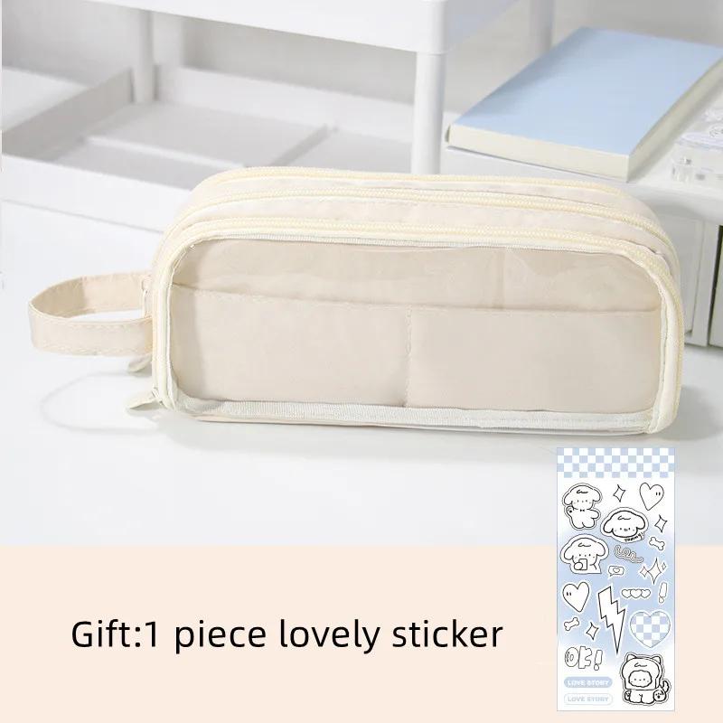 1 Piece Lovely Pencil Case Fashion Solid Color Series Pencil Bag Transparent High Capacity Stationery Storage Bag Student