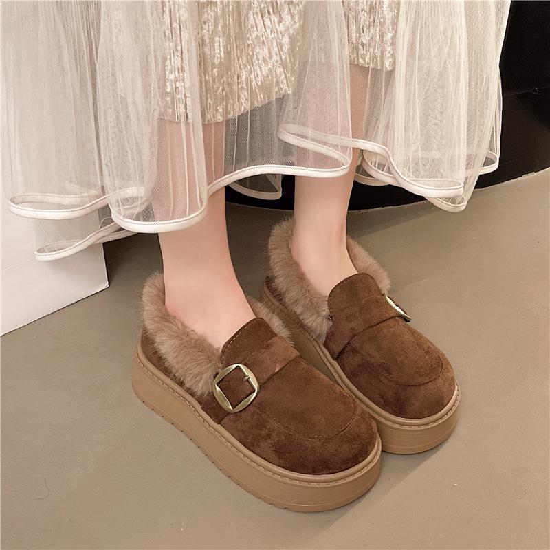 Women's soft elastic thick soles heightening winter fur one warm anti-cold padded snow boots non-slip wear casual sports cotton boots fur shoes