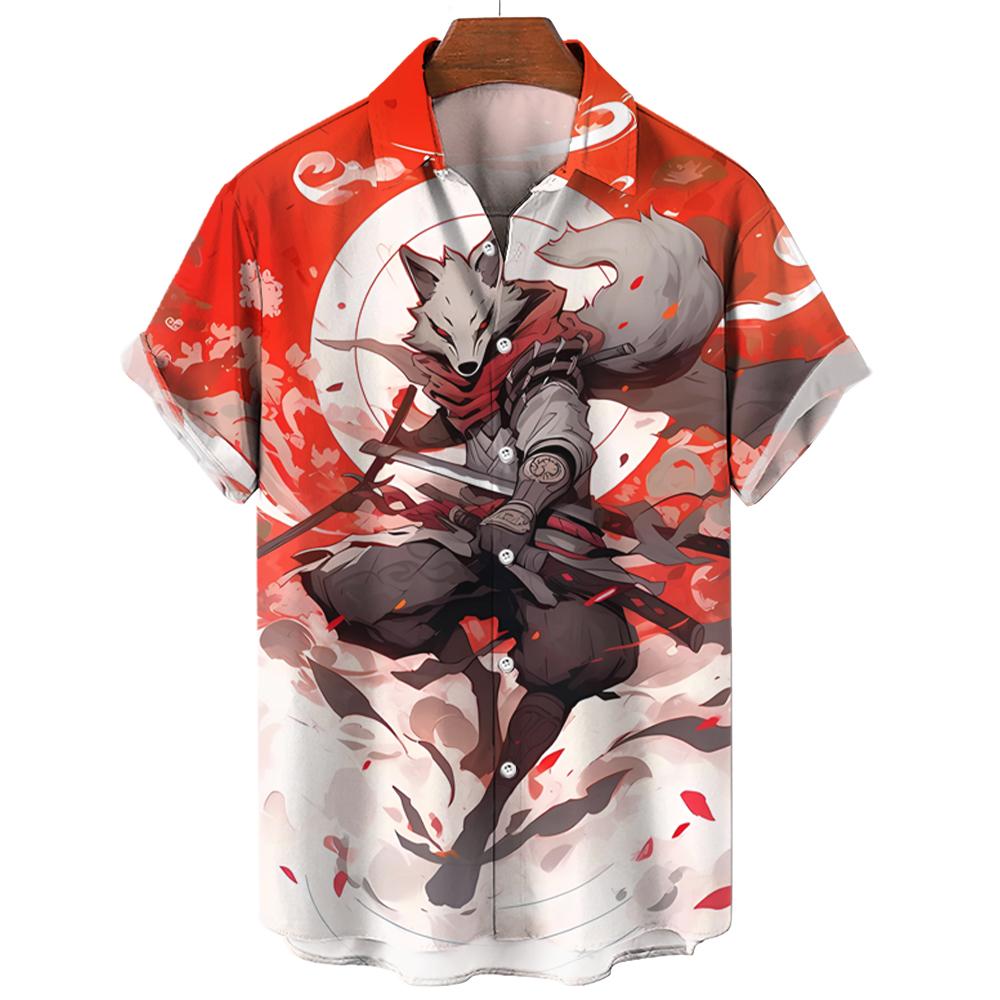 

Мужская повседневная рубашка с коротким рукавом и принтом мультяшных животных в стиле кунг-фу, уличные хип-хоп-тренды, большие размеры S-5XL 5XL