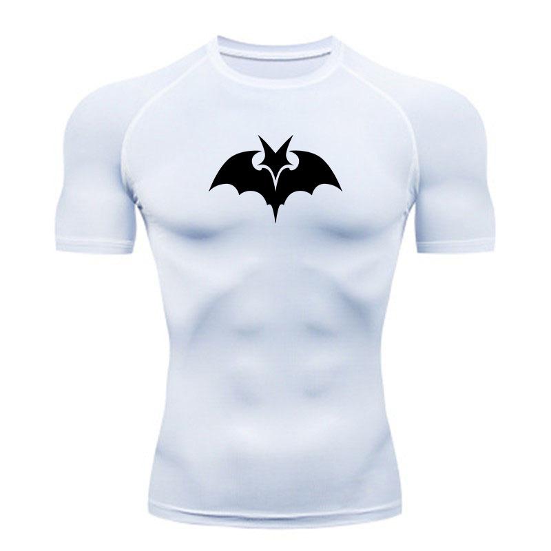 Men's Compression Workout T-shirt, Black Bat Pattern Quick Dry Breathable Athletic Top for Gym Running Training Sports F
