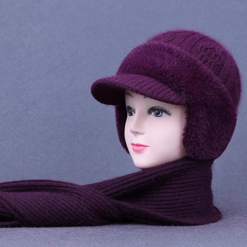 

Женский комплект из норковой велюровой шапки и шарфа с защитой ушей - Зимняя вязаная шапка-утка