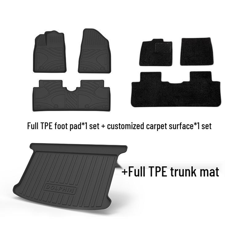 Eco-friendly, Waterproof, Odorless TPE Foot Pads for BYD Dolphin Trunk Mats with Galaxy Carpet Surface.