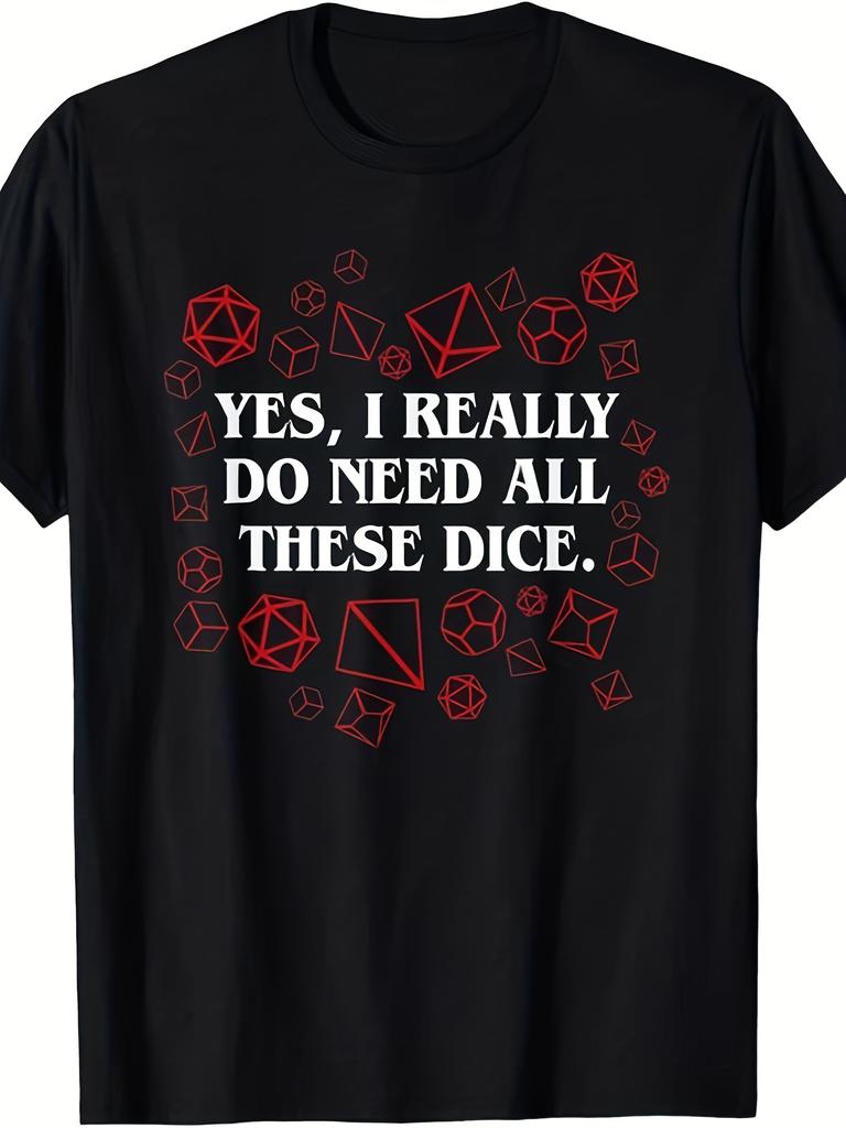 Men's Retro D20 Dice T-Shirt - Compatible for D&D Tabletop RPG Gamer Tee with Polyhedral Dice Design, Soft Breathable Fabric Crew Neck Shirt for Rolep