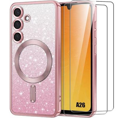 Schutzhülle - BOOLING - für Samsung Galaxy A26 5G - Weiches Silikon - Kameraschutz - Rosa - mit 2 gehärteten Gläsern