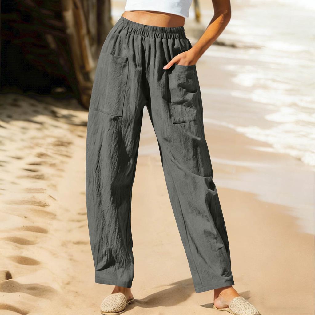 Women's Casual And Fashionable Color Loose Pants With Pocketes