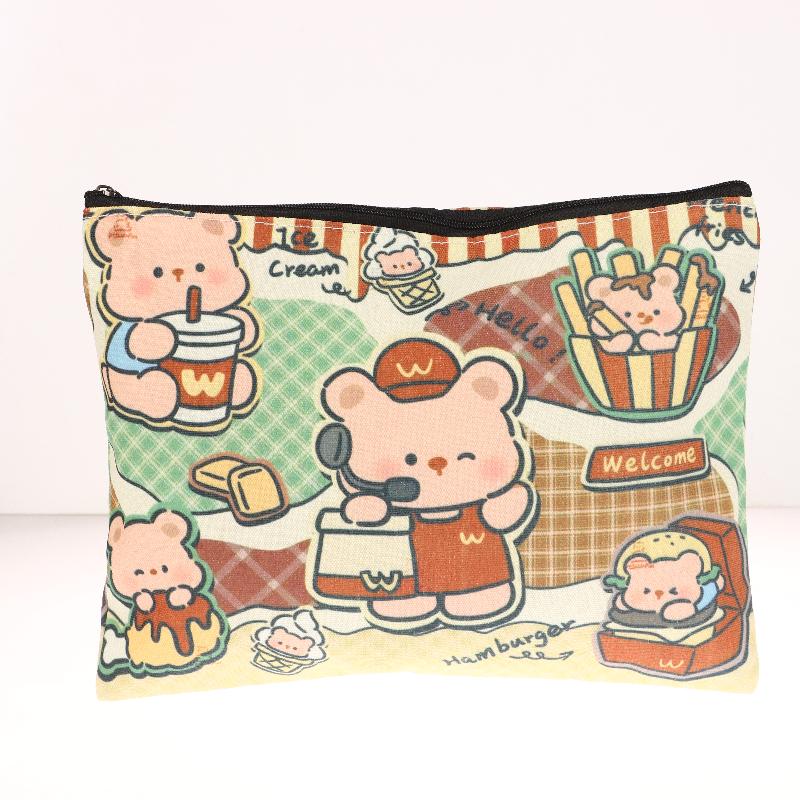 Cute Little Bear Cosmetic Bag Cartoon Canvas Makeup Bag Large Capacity Travel Toiletry Bag Clutch Bag For Girl Gifts