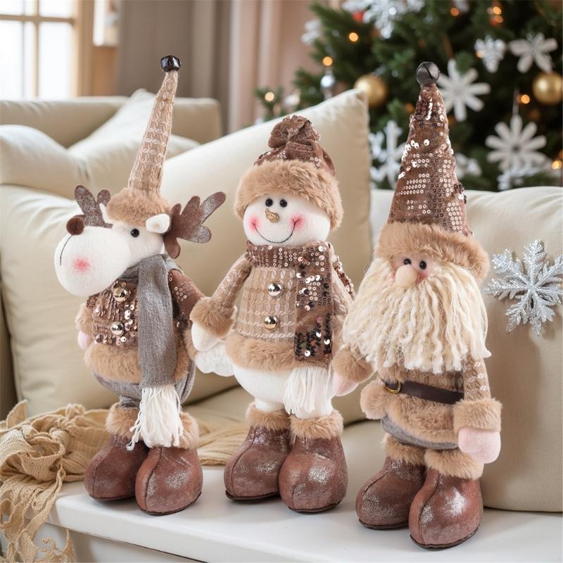 Extendable Christmas Decorative Figure with Fabric Texture, Holiday Character Ornament for Living Room Shelf Displays