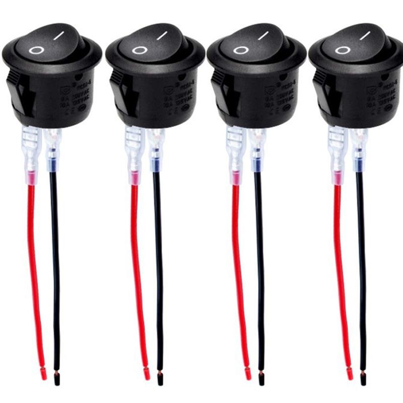 1/4PCs Car Circular Rocker Switches 12V DC Circular Toggle Switch For Motorhomes 2-pin Connector Auto Car Accessories Switches4