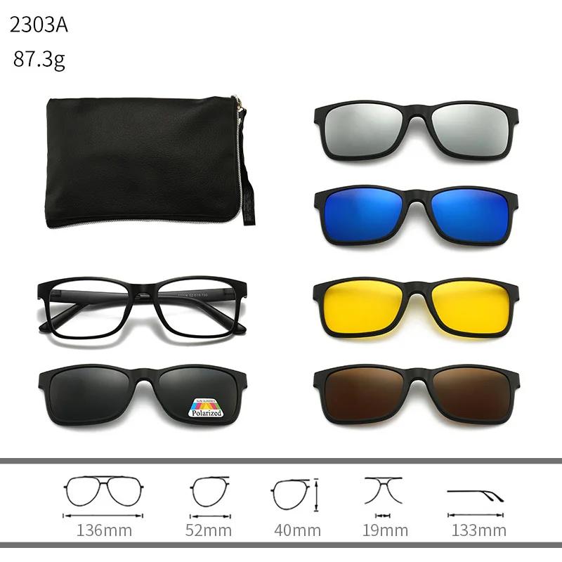 23XXA Gather 6PCS Magnetic Polarized Clip On Sunglasses Women Men Plastic Frame for Night Driving Sunglasses UV400