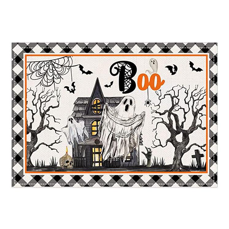 

4PCS Halloween Table Placemats 30*45cm Linen Ghost Festival Atmosphere Table Mat Bat Pumpkin Spider Web Dining Table Decorations 4PCS