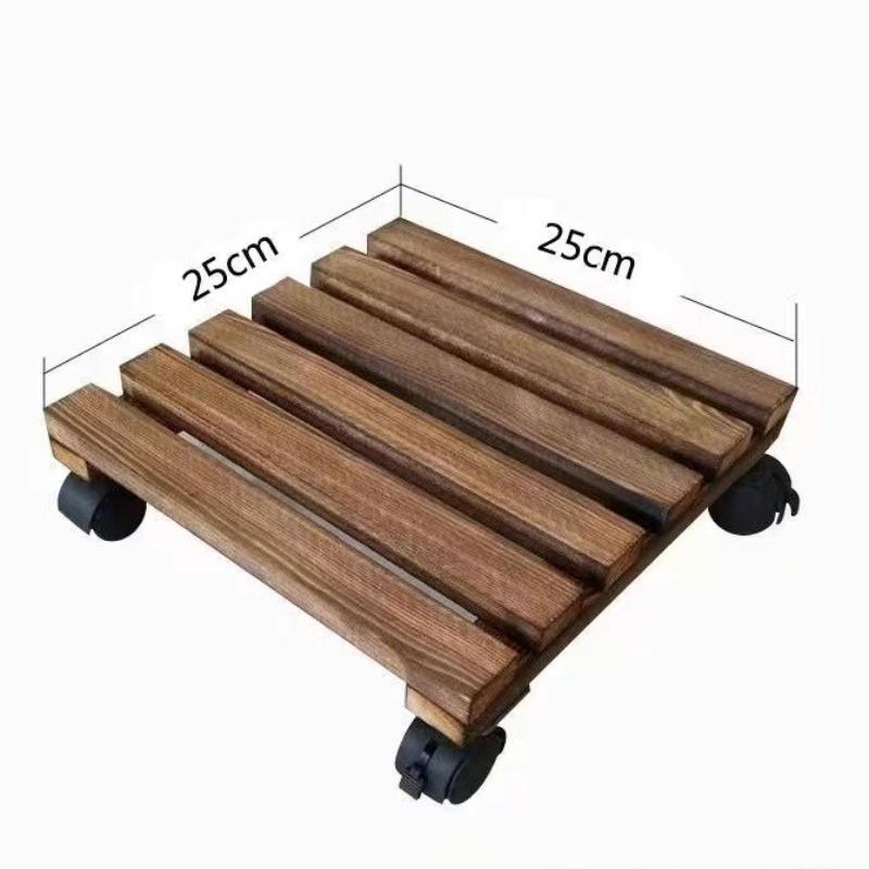 

4 Wheels Movable Plant Pot Trolley Household Garden Wooden Moving Flowerpot Base Rolling Base Trays Plant Stand 25cmx25cm