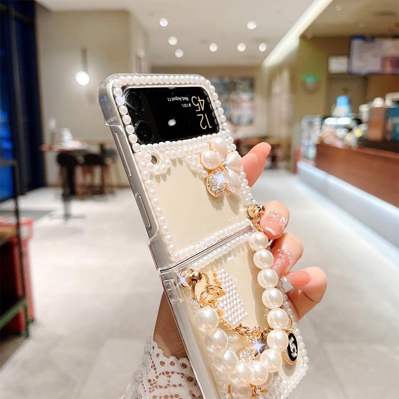 Strass-Perlen-Blumen-Handyhülle für Samsung Zflip6 Klapp-Faltbildschirm Handkette
