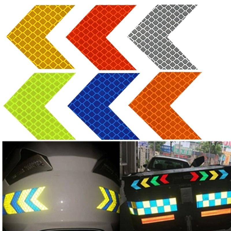 2Pcs Green Yellow Car Body Self Adhesive Reflective Sticker Arrows Pattern Strip