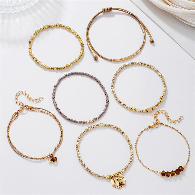 Ensemble de 7 pièces Bohème Perles Cœur Charms Ronds Bracelets Pour Femmes Élastique Perles Chaîne Extensible Ensemble Manchette Bijoux de Fête
